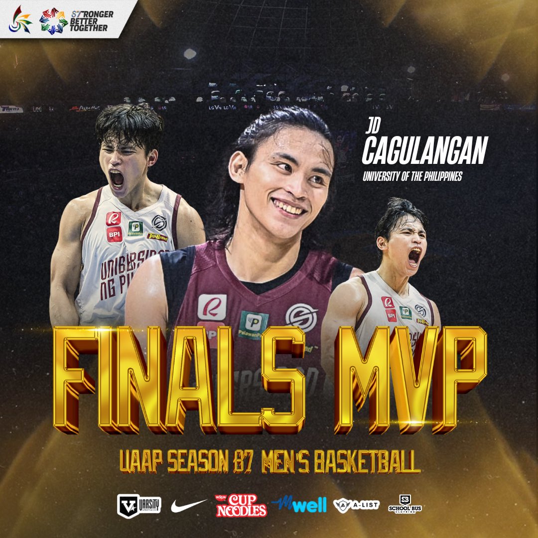 JD Cagulangan named #UAAPSeason87 Men's Basketball Finals MVP! Averaged 13.66 points, 4.33 rebounds &amp; 4.66 assists/game. 

#StrongerBetterTogether