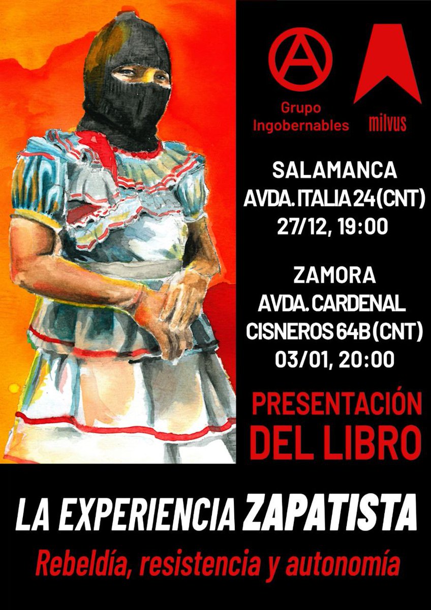 Seguimos con las presentaciones de nuestro libro más reciente. Esta vez por Salamanca y Zamora, organizadas junto al Grupo Ingobernables. Toda la info en nuestra web: editorialmilvus.net/presentaciones
