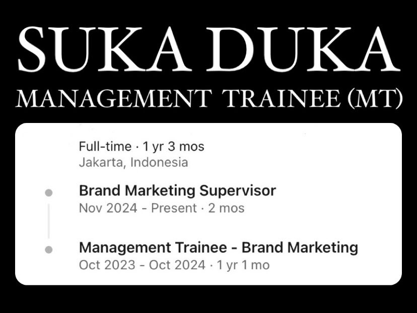 23 tahun udah jadi Supervisor di salah satu perusahaan FMCG terbesar? Kok bisa?

Jawabannya: Management Trainee (MT).

Kalau kalian penasaran gimana rasanya "digembleng" jadi future leader alias anak MT, yuk simak thread ini! 💼✨  

SUKA DUKA
MANAGEMENT TRAINEE (MT)
— a thread