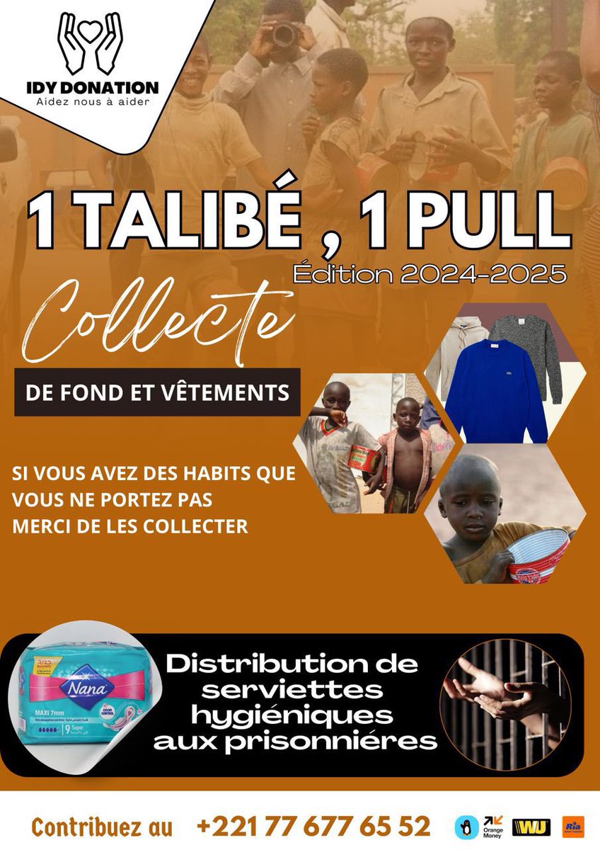 Nous voulons offrir des dons de serviettes hygiéniques, de produits divers aux femmes détenues de la Maison d'arrêt et de correction (MAC) de Rufisque.
Ce sont des sympathisants comme vous qui nous aident à changer le monde chaque jour.
Bien cordialement🙏🏾