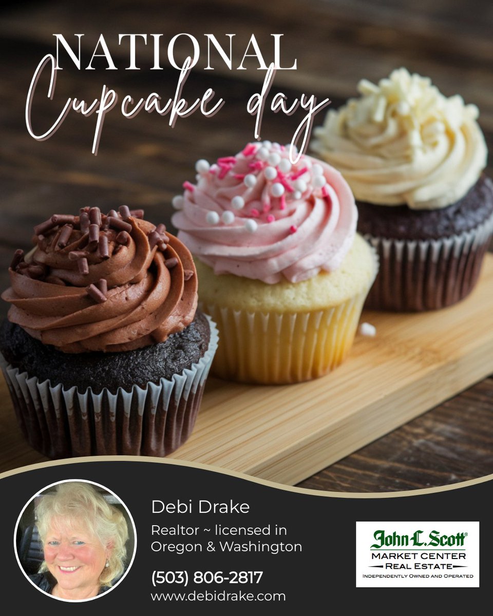 DebiDrakeSLNHMZ's tweet photo. Sweeten up your day—it’s National Cupcake Day! Whether you're a fan of vanilla, chocolate, or something more adventurous, today is the perfect excuse to indulge. What's your go-to cupcake flavor? Let us know below! 🍰💕 

#Debidrake #Debidrakerealestate #DoubleDhomesLLC https://t.co/JwEZuTf7bB