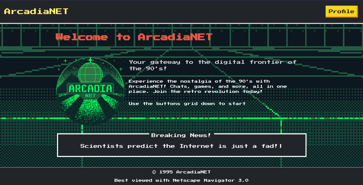 Walkercitodt's tweet image. 🚀🌐 Thrilled to share ArcadiaNET, my 90s-inspired social network concept for the #CodedexHackathon—and my first-ever hackathon experience! 🎉

A love letter to the early internet! 💾✨

Thanks @codedex_io for an amazing hackathon!

#FirstHackathon #RetroTech #PixelArt