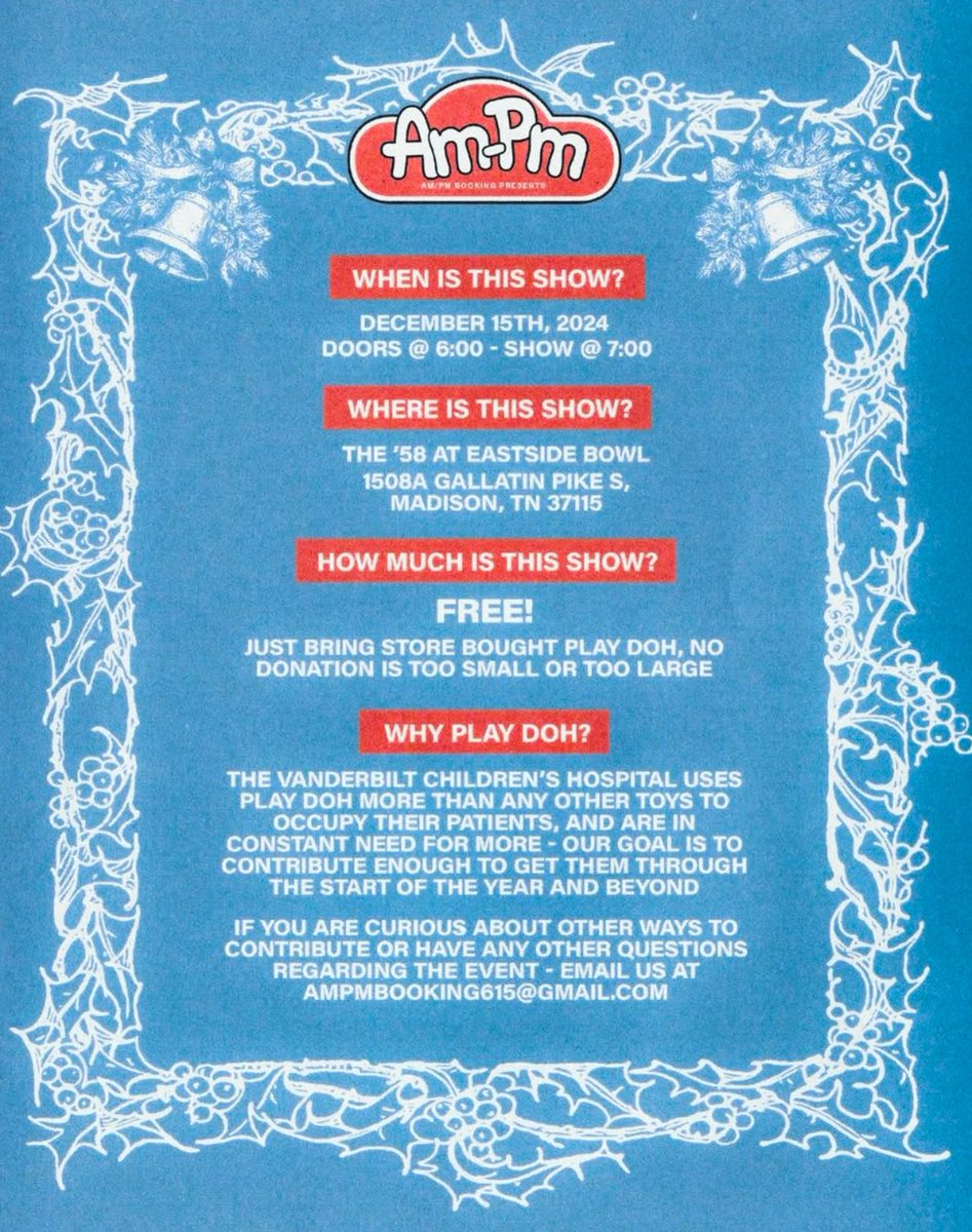 FUNCTION TONIGHT WE’RE NOT PLAYING BUT SHOW OUT ANYWAY
BRING PLAY-DOH TO GET IN