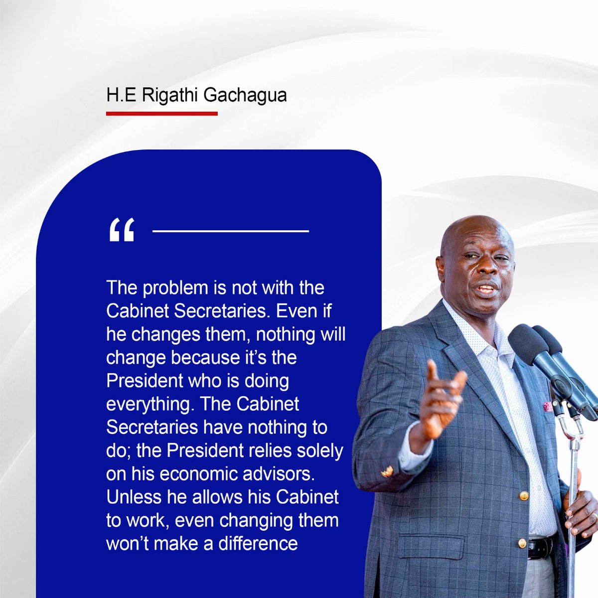 The problem is not with the Cabinet Secretaries. Even if he changes them, nothing will change because it’s the President who is doing everything. The Cabinet Secretaries have nothing to do.
-H.E Rigathi Gachagua 

#NderetiNaRiggyG

#WhichWayMlima