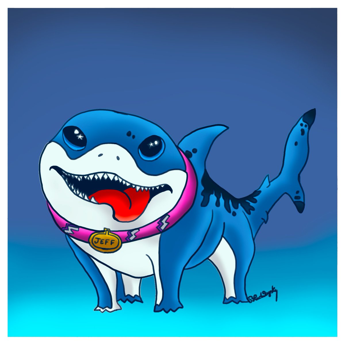 BlueWyst's tweet photo. Hey it's Jeff~ ❤️

I looooove this guy so much!

Been playing a decent amount of Marvel Rivals lately and he's so fun to play.

He is adorbs and a menace at the same time ^^

I mean, look at this guy! I just had to draw him XD

#MarvelRivalsFanArt #jeffthelandshark #MarvelRivals https://t.co/Gd0MtbsUZl