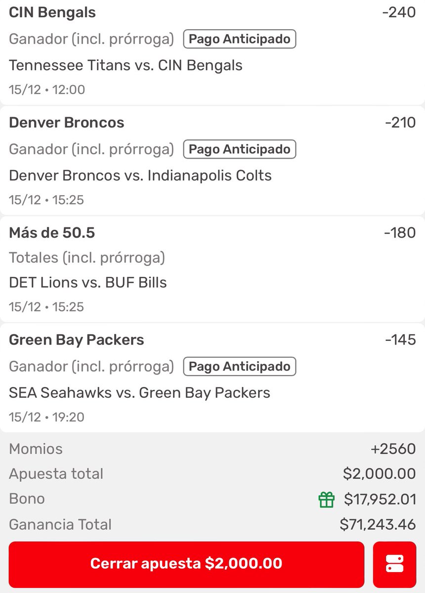 WolfVipp's tweet photo. PARLAY SOÑADOR +2560 😮‍💨🔥
#NFL 

SE VAN $1,000 PESOS ENTRE LOS LIKES &amp; RT’S https://t.co/umM5F9etQs