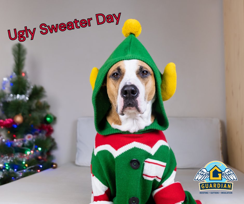 Guardian_WA's tweet photo. Did you wear an Ugly Sweater today? Wishing you warmth, laughter, and lots of fun this Ugly Sweater Day! #GuardianRoofingGuttersandInsulation #UglySweaterDay https://t.co/y9V5iLx0J4
