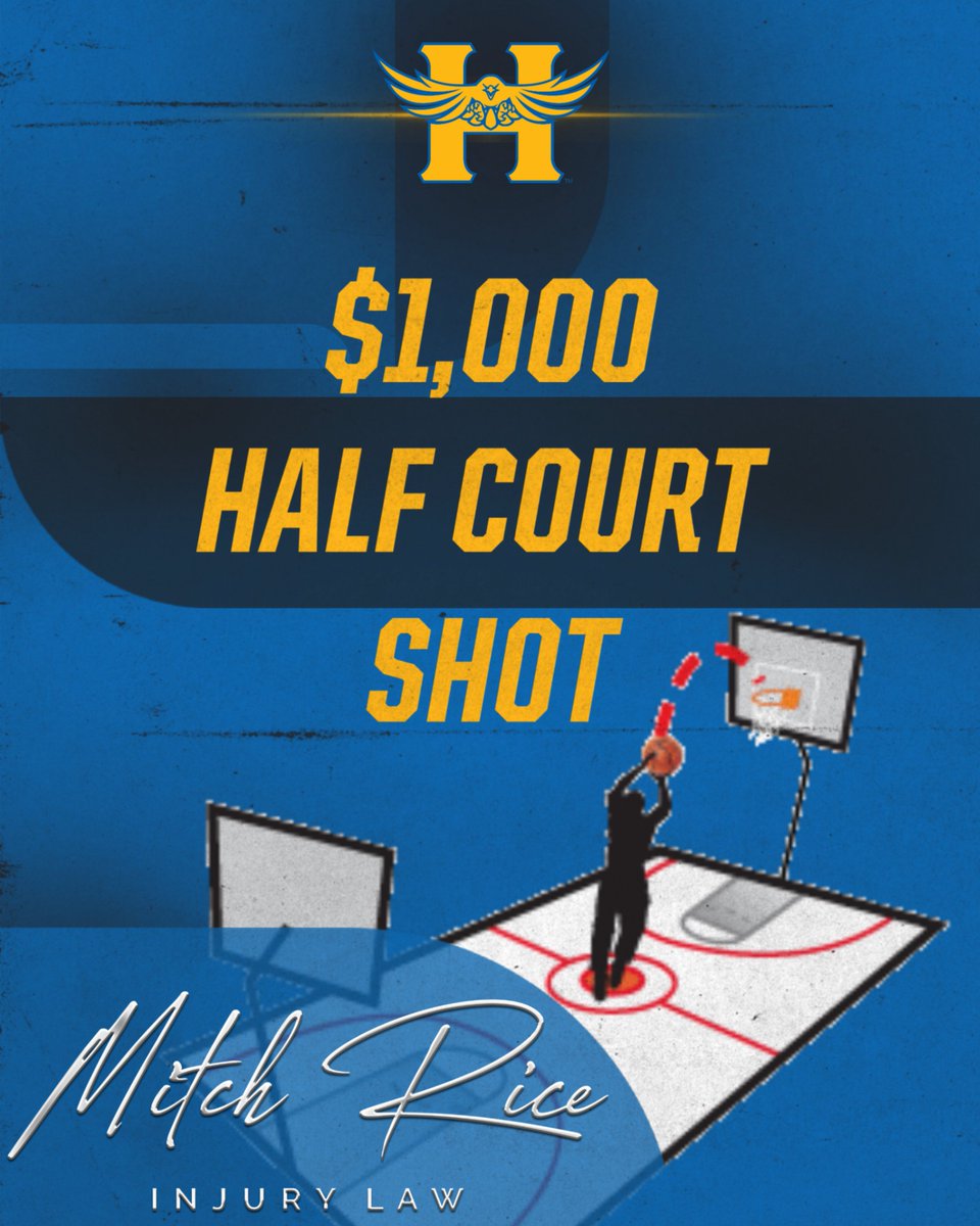 One HHS Student will be drawn for a chance to 
shoot two shots to win $1,000 at every home basketball game. Must have HHS Student ID to enter contest.
Sponsored by Mitch Rice Injury Law