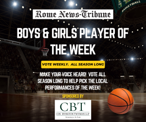 Cast your vote for the Rome News-Tribune Boys &amp; Girls Basketball Player of the Week --choose your favorite from the finalists from the week of 12/9 HS action in Rome! 

Click the link below to vote--
bit.ly/3X1uYdt 

#Coosa #Model #Rome #Darlington #Armuchee