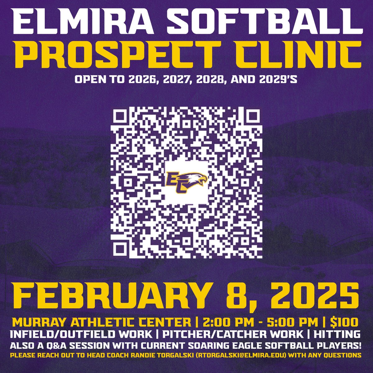 Elmira College Softball (@elmiracollegesb) on Twitter photo ATTENTION 2026’s, 27’s, 28’s, and 29’s!!! Come work with us and have some fun!! Any questions - give Coach T. a shout (rtorgalski@elmira.edu)!!!!!!
#MOREFUN #RollPurp #GSD ATTENTION 2026’s, 27’s, 28’s, and 29’s!!! Come work with us and have some fun!! Any questions - give Coach T. a shout (rtorgalski@elmira.edu)!!!!!!
#MOREFUN #RollPurp #GSD