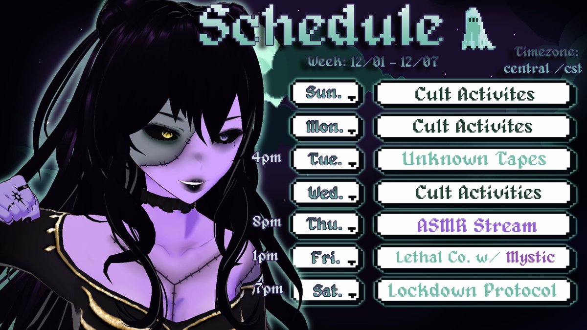 SheGhoullVT's tweet image. ⋆⁺☽⋆ 𝐒𝐜𝐡𝐞𝐝𝐮𝐥𝐞 ⋆☾⁺⋆  This week is packed with more spooky Dinos &amp;amp;&amp;amp; Collabs! Dont miss #lethalcompany w/ @MysticSoulQueen  &amp;amp;&amp;amp; #lockdownprotocol w/ @ImNotRamen  🪦💐

(dec. 15th -22st)