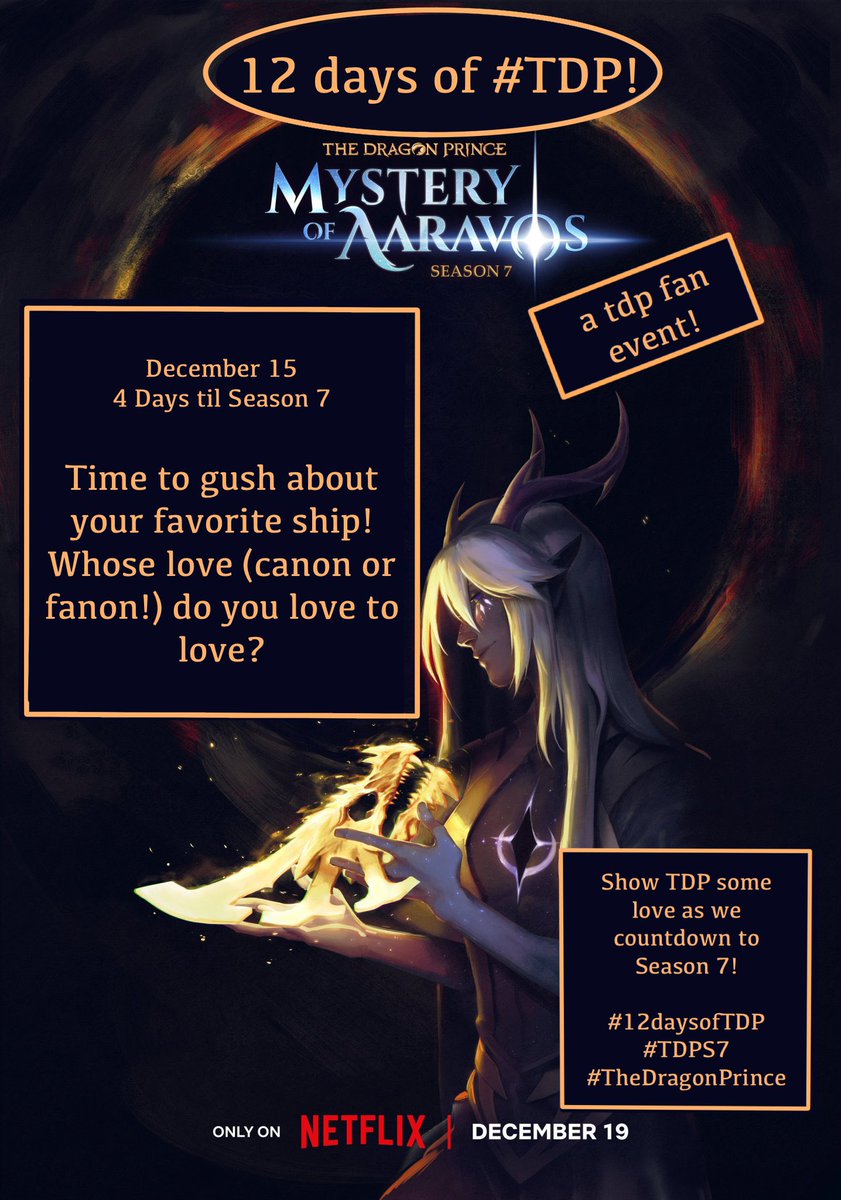 blutopaz15's tweet photo. 4 days til Season 7!
Time to gush about your favorite ship! Whose love (canon or fanon!) do you love to love??
#12daysoftdp #tdps7 #thedragonprince #ContinueTheSaga #giveusthesaga https://t.co/iC1PxVOTMm