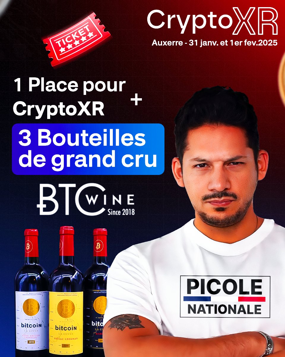 Nouveau GiveAway trop COULE ! 😎

Tu aimes le vin ? 🍷
Tu aimes le BTC ? 💊
Tu aimes <a href="/GRM_Web3/">GRM</a>  ? 🥰
Alors quoi de mieux que les 3 ensembles ! 
Et ça tombe bien, car ce sont 3 bouteilles de <a href="/BtcWine/">BTC Wine</a> la Cuvée mises en lot aujourd'hui.
Le tout accompagné d'une place visiteur pour