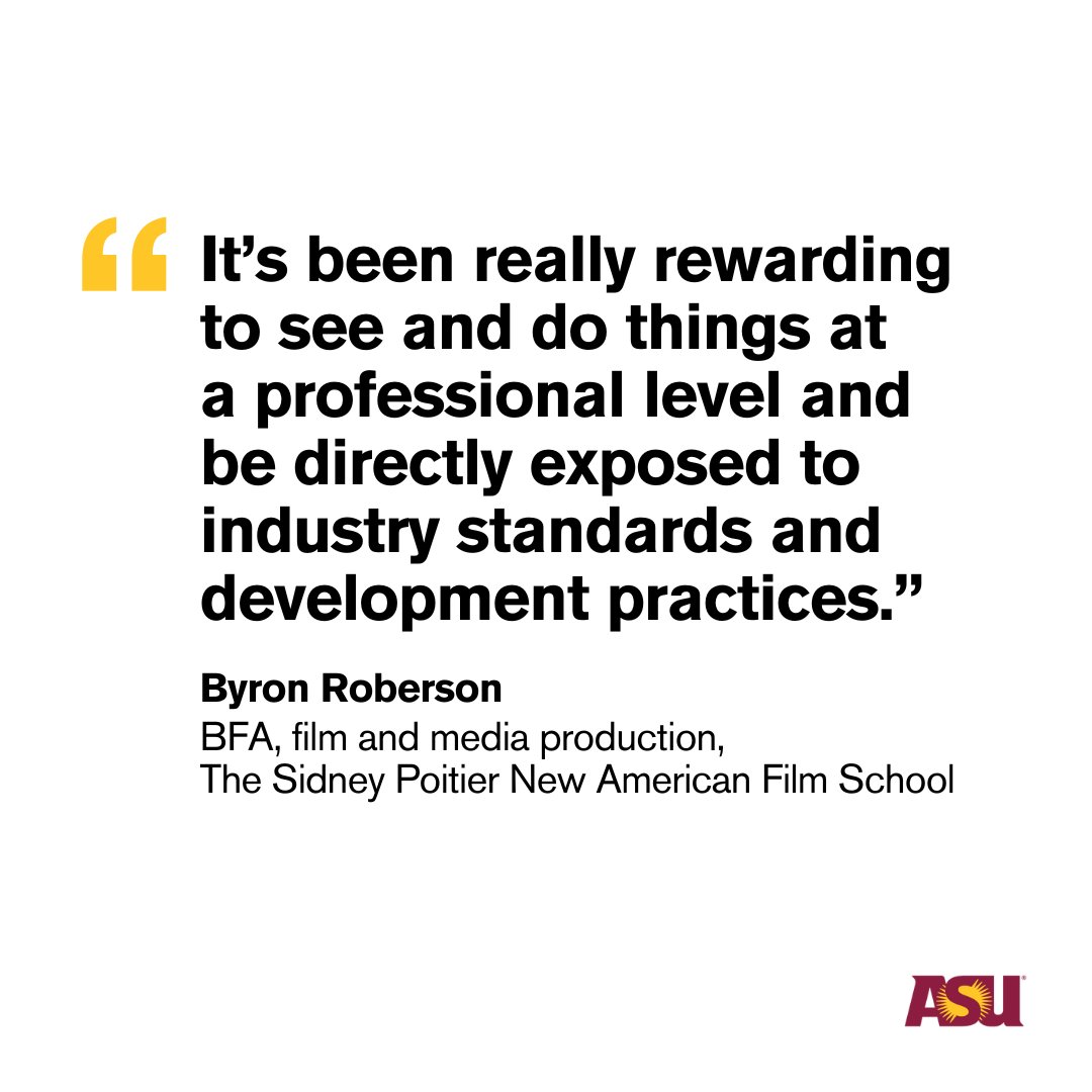 ASU in California (@asuinca) on Twitter photo Texas-native and <a href="/ASU_filmschool/">ASU Sidney Poitier New American Film School</a> graduate Byron Roberson is ready to take the film industry by storm! With a BFA in film and media production, learn how the real-world industry experience gained from his degree is shaping his career:
ow.ly/35or50Ur5bu Texas-native and <a href="/ASU_filmschool/">ASU Sidney Poitier New American Film School</a> graduate Byron Roberson is ready to take the film industry by storm! With a BFA in film and media production, learn how the real-world industry experience gained from his degree is shaping his career:
ow.ly/35or50Ur5bu