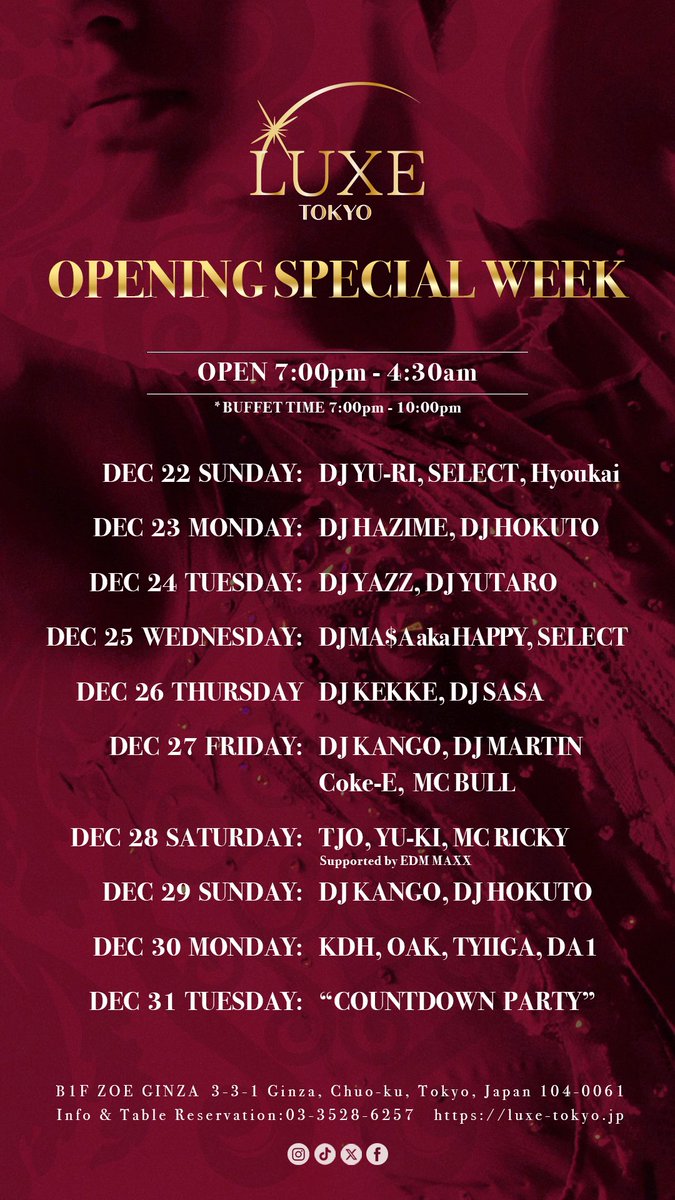 luxetokyo's tweet photo. LUXE TOKYO OPENING SPECIAL WEEK

See you at the new nightclub!!! https://t.co/6EtZbMpP62