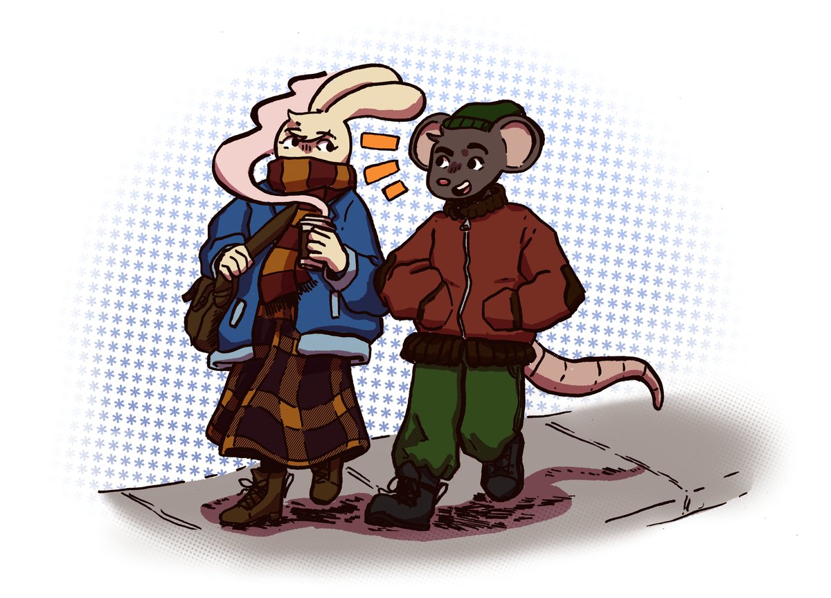 BogValley's tweet photo. To take a break from thumbnailing I drew the main characters from the  book I'm working on :3 this is as if they had an even remotely normal  life and got to experience the winter https://t.co/nqMZU6bZCG