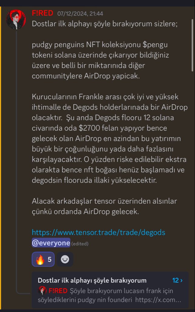 Ben alphanın kralını bizimkilere bıraktım ve $pengu dan güzel ekmek yiycez. 

Bir çok insanda eligible NFTler vardı ama malesef ki form doldurmadıkları için bu fırsattan faydalanamayacaklar.

Bu boğadan maxiımum verim alım tatile erken çıkıcaz..🫡