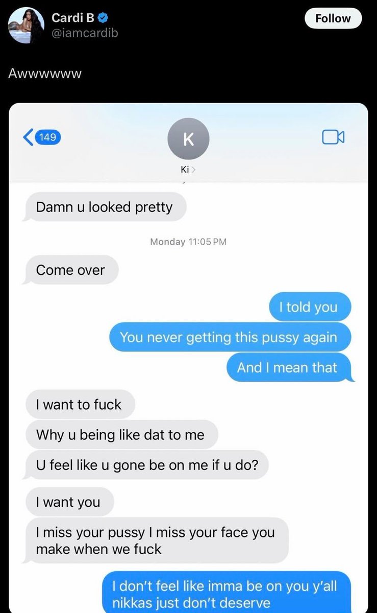 DramaAlert's tweet image. Cardi B LEAKS alleged texts with Offset. 👀‼️

"I told you, you never getting this p*ssy again"