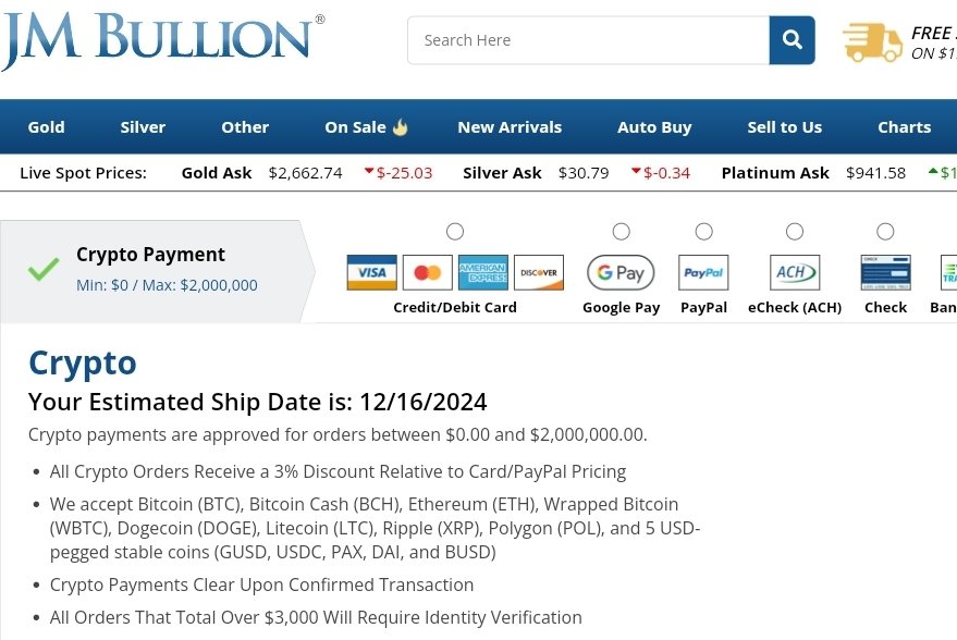 JM Bullion now accepts XRP.