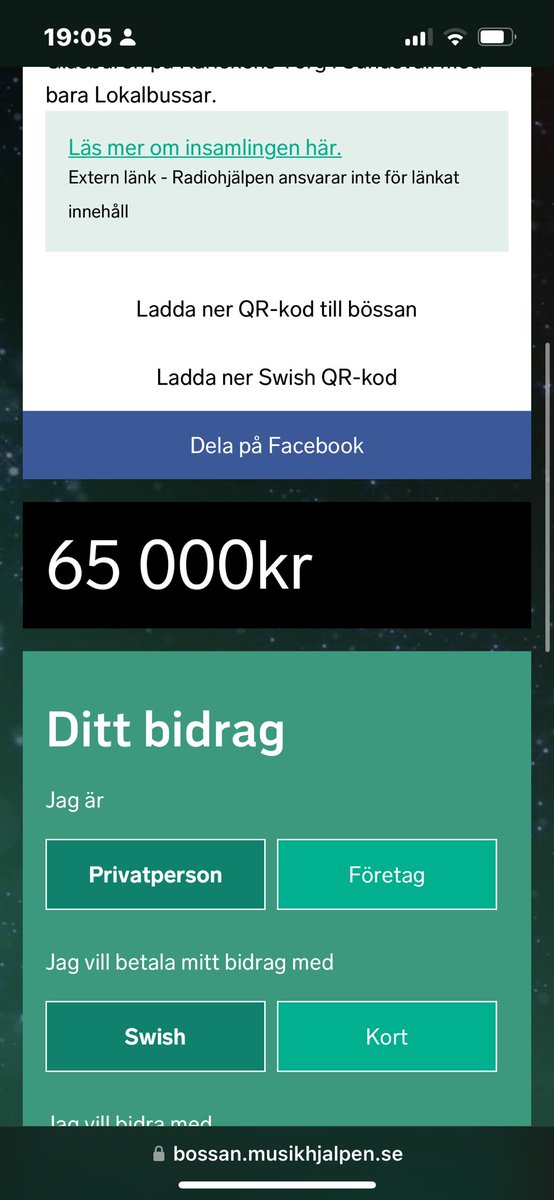 Alltså. 65 000. Det här är helt galet! Ni är helt fantastiska! Älskar er!

bossan.musikhjalpen.se/fredskronk-res…