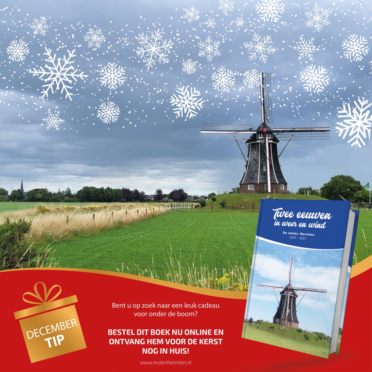 ❄️ 𝗗𝗘𝗖𝗘𝗠𝗕𝗘𝗥 𝗧𝗜𝗣 🎄
Opzoek naar een leuk kerstcadeau voor onder de boom? Bestel nu ons boek 'Twee eeuwen in weer en wind' en ontvang hem nog voor de kerst in huis. ➡️ molenhermien.harreveld.nl/product/twee-e…