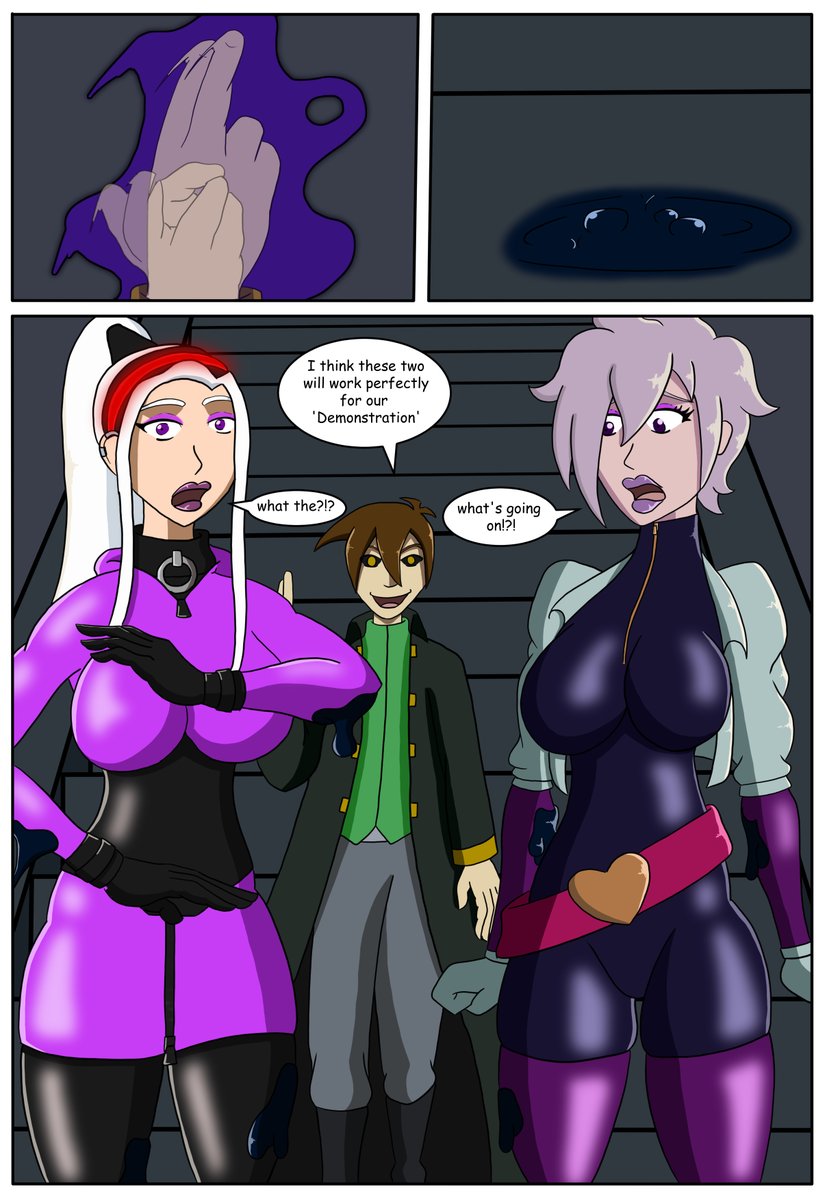 reaching the bottom of the stairs Dark Krioss reviles his two subjects for his demonstrations <a href="/Rubber_link/">RubberLink</a> and <a href="/LadyVioli/">Lady Violi</a> who are a bit shocked to have just been spat out the ground, who can guess what piece they will be
As always tell me what you think, always looking to improve