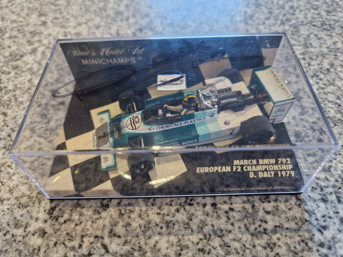 Craigie182's tweet image. New arrival 

As I had a spare case signed by Derek Daly, I brought the only other car produced by Minichamps, his March BMW 792 European F2 championship.

Any memories from that time, Derek? 

@DerekDaly500