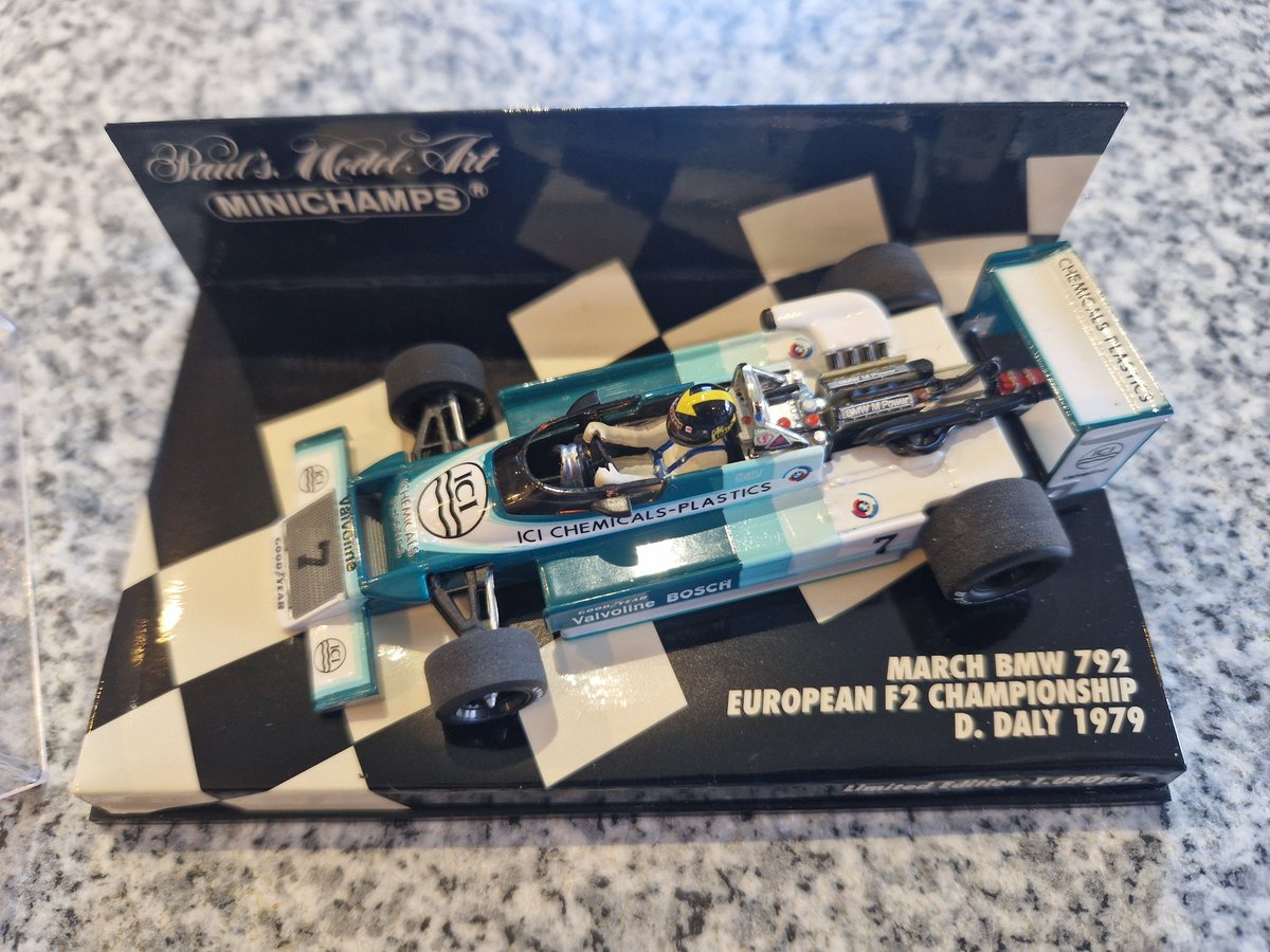 Craigie182's tweet image. New arrival 

As I had a spare case signed by Derek Daly, I brought the only other car produced by Minichamps, his March BMW 792 European F2 championship.

Any memories from that time, Derek? 

@DerekDaly500
