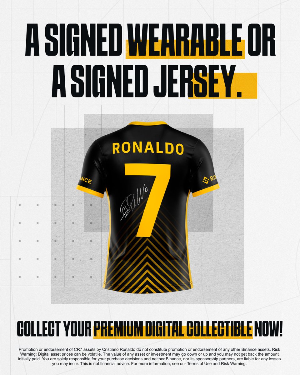 Signed #CR7 gifts alert! 🚨

Unlock the chance to win exclusive products by collecting a #ForeverSkills NFT. ⚽️ 

Score yours now: binance.com/en/nft/collect…