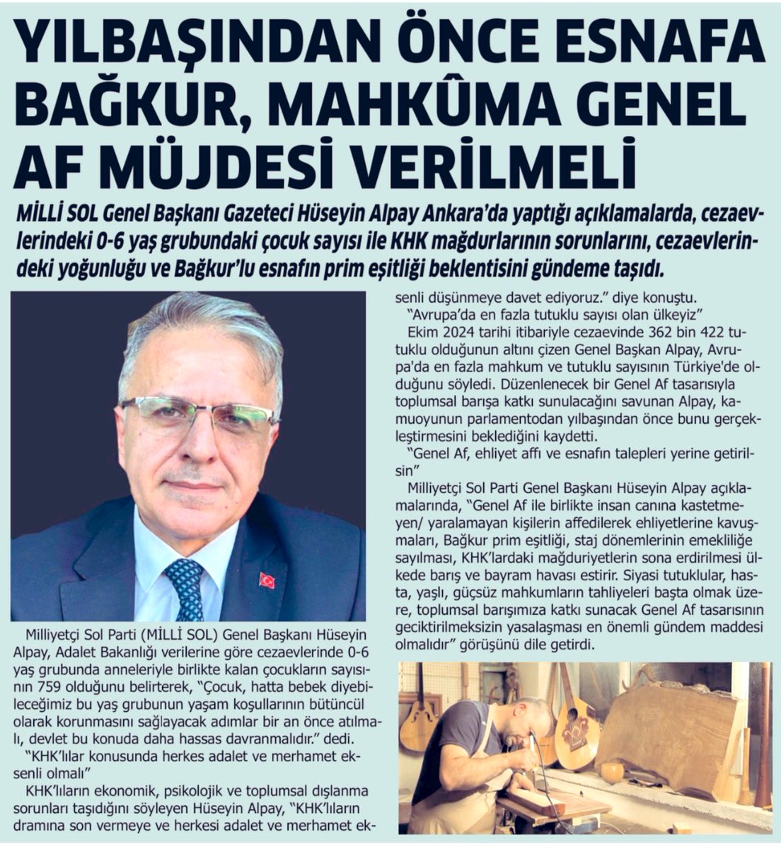 YILBAŞINDAN ÖNCE ESNAFA BAĞKUR, MAHKUMA GENEL AF MÜJDESİ VERİLSİN Alpay: KH...