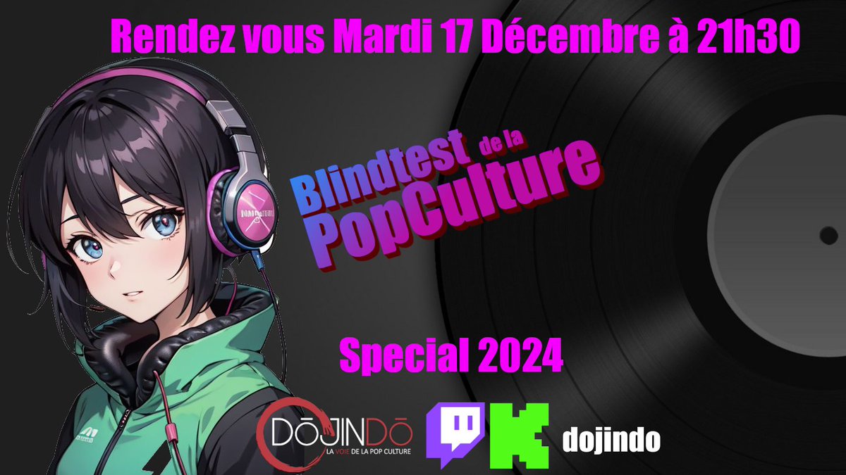 Rendez-vous Mardi 17 Décembre à 21h30 pour un BlindTest Pop Culture sur le thème des Fantômes et des Esprits avec  <a href="/daftpakkun/">Daft Pakku[N]</a> 👻👹

📅 Mardi  21h30
📍 En direct sur Twitch &amp; Kick !

Rejoignez nous pour une soirée fun et interactive et plein de bonne humeur !
Activez les