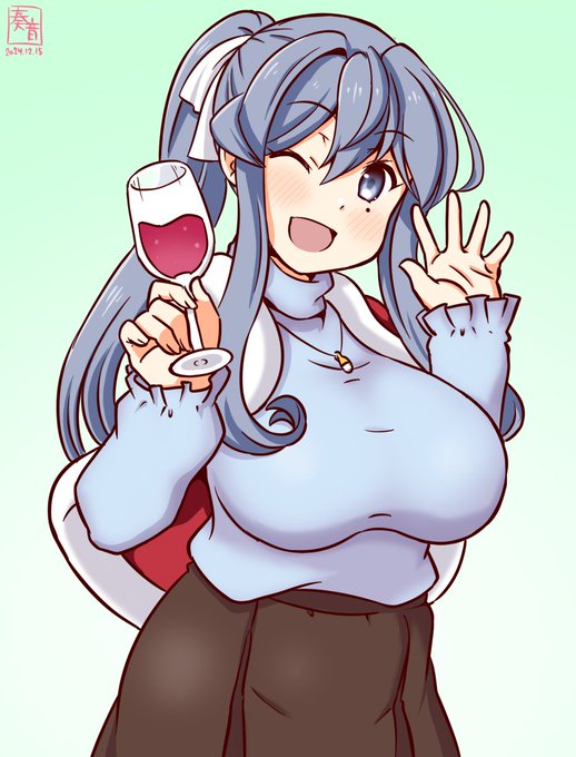 「この東洋の地でも、クリスマスはあるのね!
 いいじゃない、今夜は飲みましょう♪ …提督♥」

#艦これ版真剣お絵描き60分一本勝負_20241215
#ゴトランド 