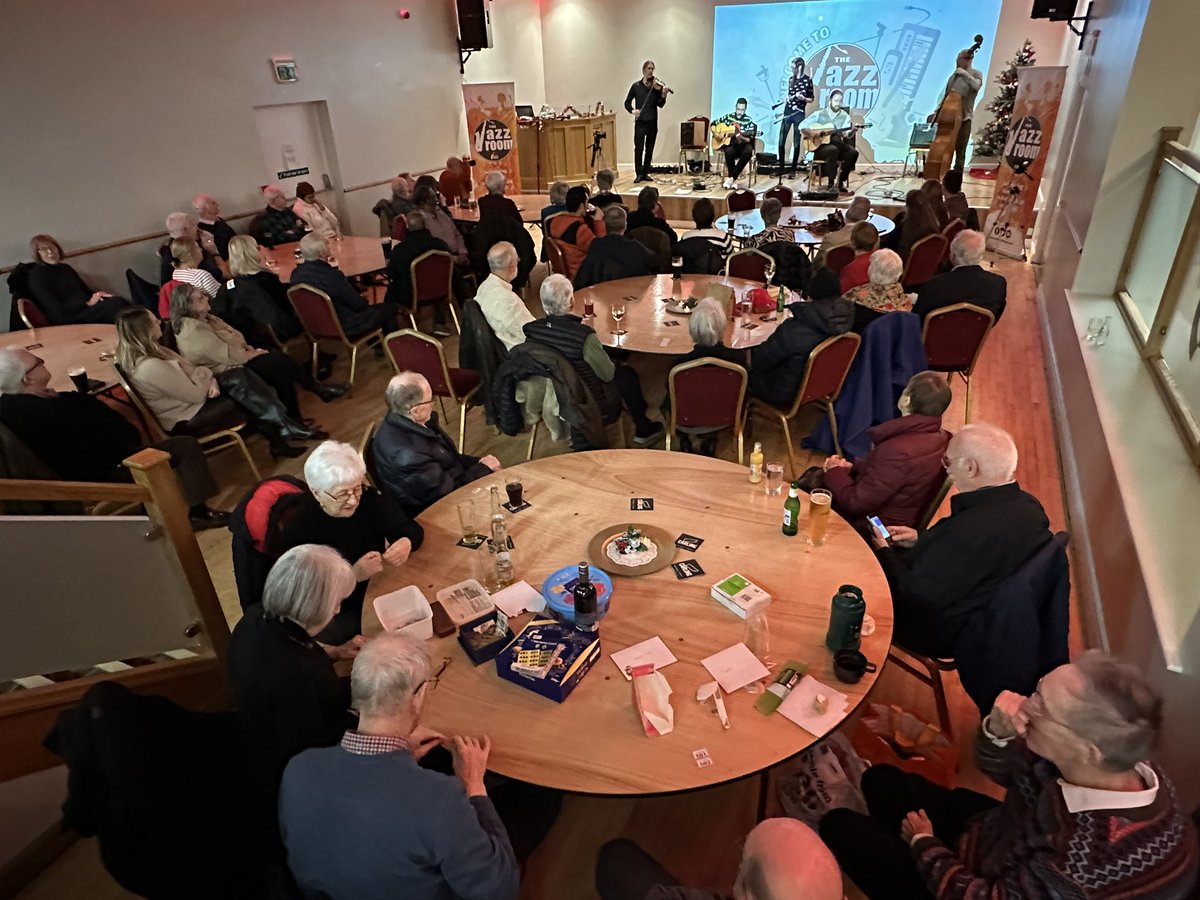 huddjazz's tweet photo. Fantastic turnout for our final act as part of out Autumn &amp; Winter 2024 season.

Everybody enjoying some gypsy jazz courtesy of the fabulous Yorkshire Gypsy Swing Collective. https://t.co/xmcM6y63BB