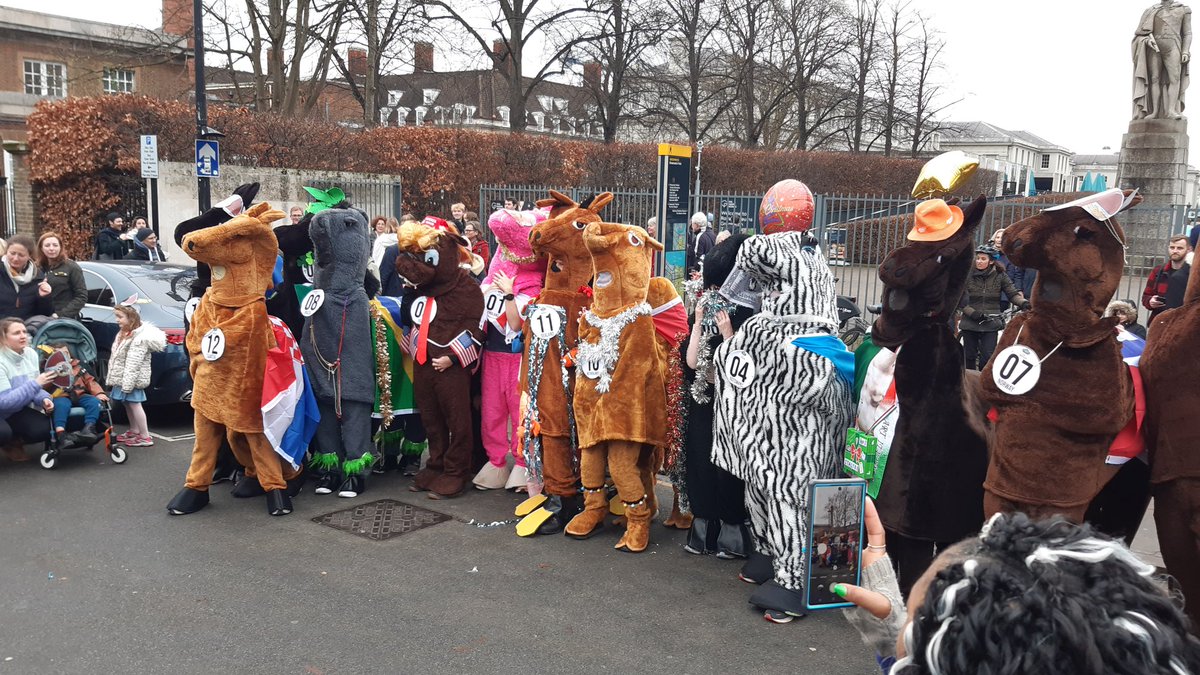 Here are the contestants on the start line in #Greenwich for the first leg of this year's London Pantomime Horse Race. If it runs to plan, after visiting several other pubs the race will end here at the Morden Arms around 2.30. Then we have free #livemusic from 4-ish!
