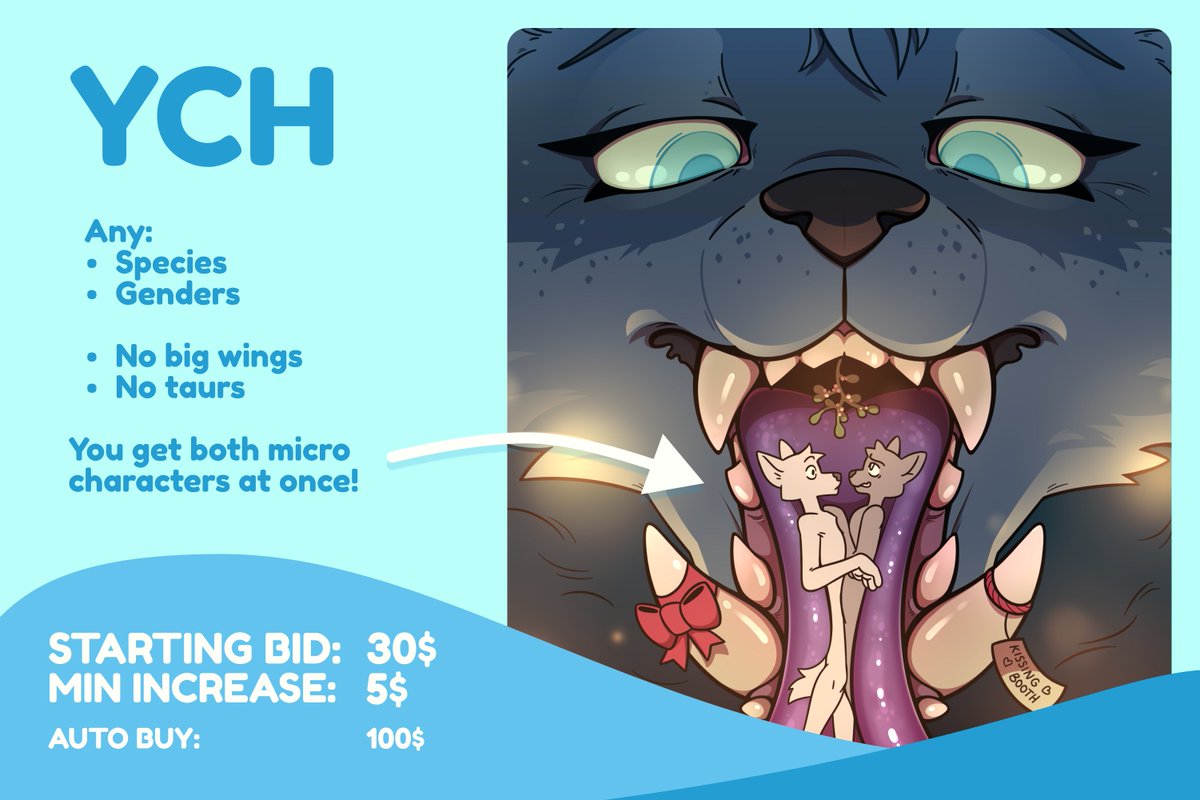 heyy, just letting ya'll know that there's an auction going on my FA page, sponsored by <a href="/growthslut/">˗ˏˋ Big Blue ˎˊ˗ 10/23 🎂</a> ^^ if you wanted to ask someone special out this holiday season, why not do it in the kissing booth?

details + auction:
furaffinity.net/view/59173726/

#sizetwitter #ych #vore #mawplay