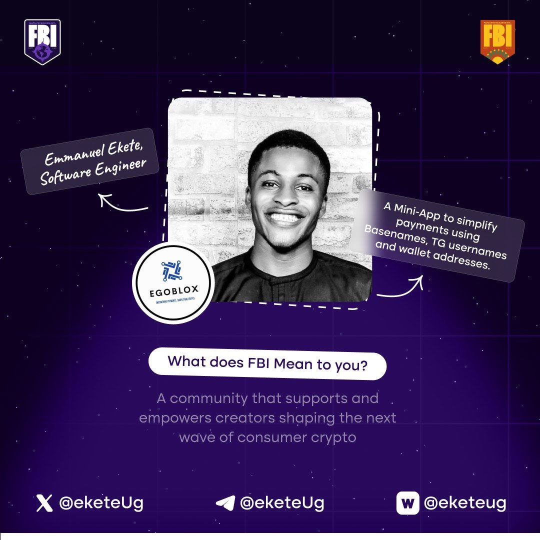 innercircle_so's tweet photo. For this week’s builder spotlight, we have @eketeug, who is building Egoblox.

Egoblox is a telegram bot that lets you make gasless transactions using your basename, TG username, or wallet address. https://t.co/eFdS1J8H4H
