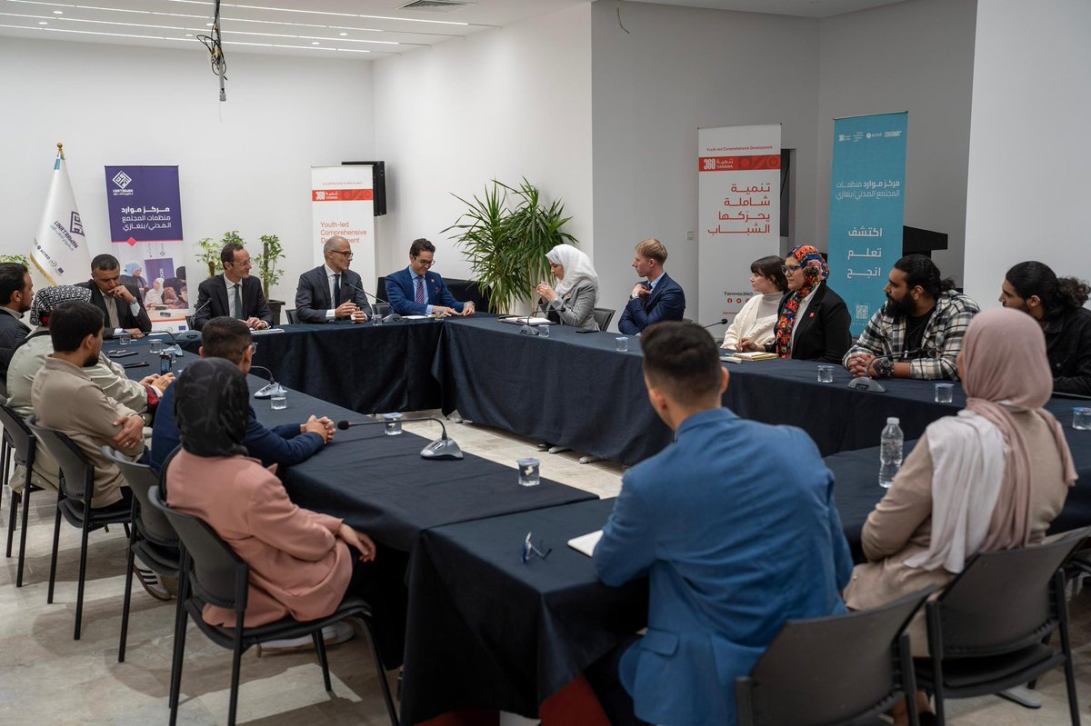 EUinLibya's tweet photo. On the last day of their visit to #Benghazi, #EU Ambassador @nicolaorlando and Head of Cooperation @mjabrux visited the EU-funded resource center, where they met truly inspiring representatives of the #Libyan civil society. The center is managed by @tanmia360 https://t.co/bhPLX8rI87