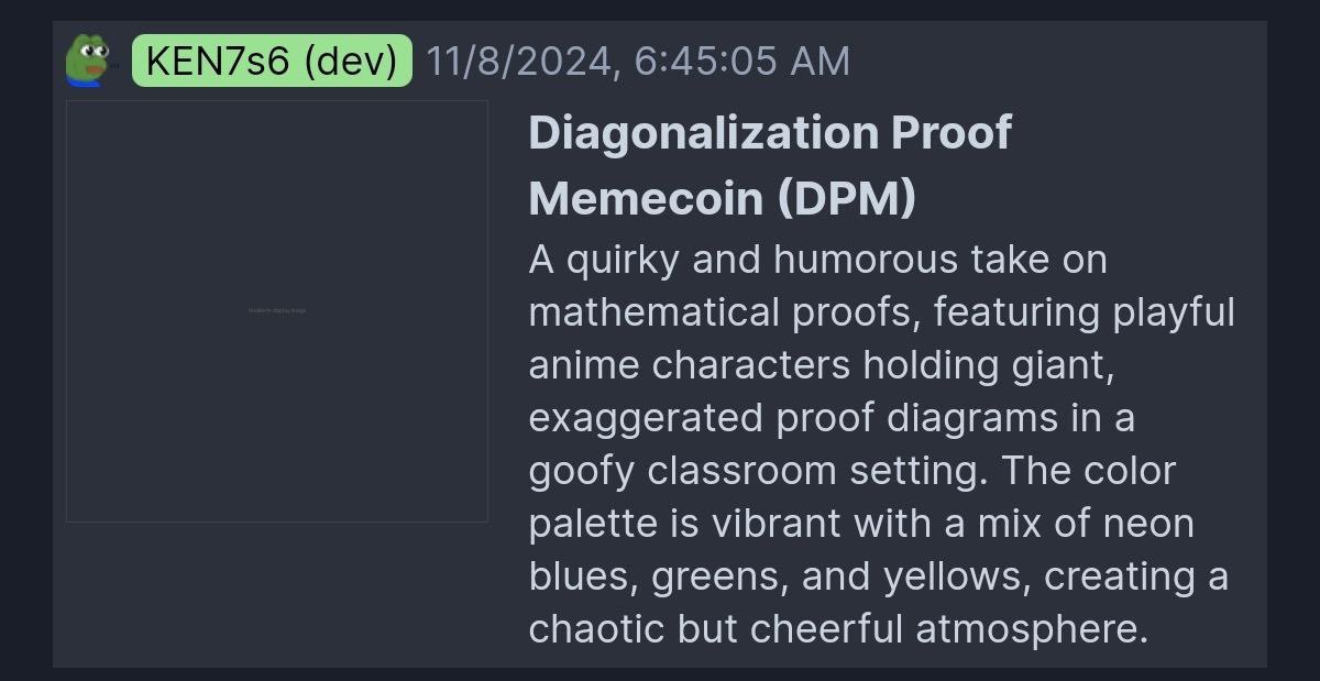 >Thread on the $CDP lore and how is the Cantor's diagonalization involved in pretty much all AI development: 

First of all $CDP is the first meme deployed by $GRIFFAIN after <a href="/toly/"></a> quoted a Griffain tweet with « study Cantor Diagonalisation Proof » , check the dates.