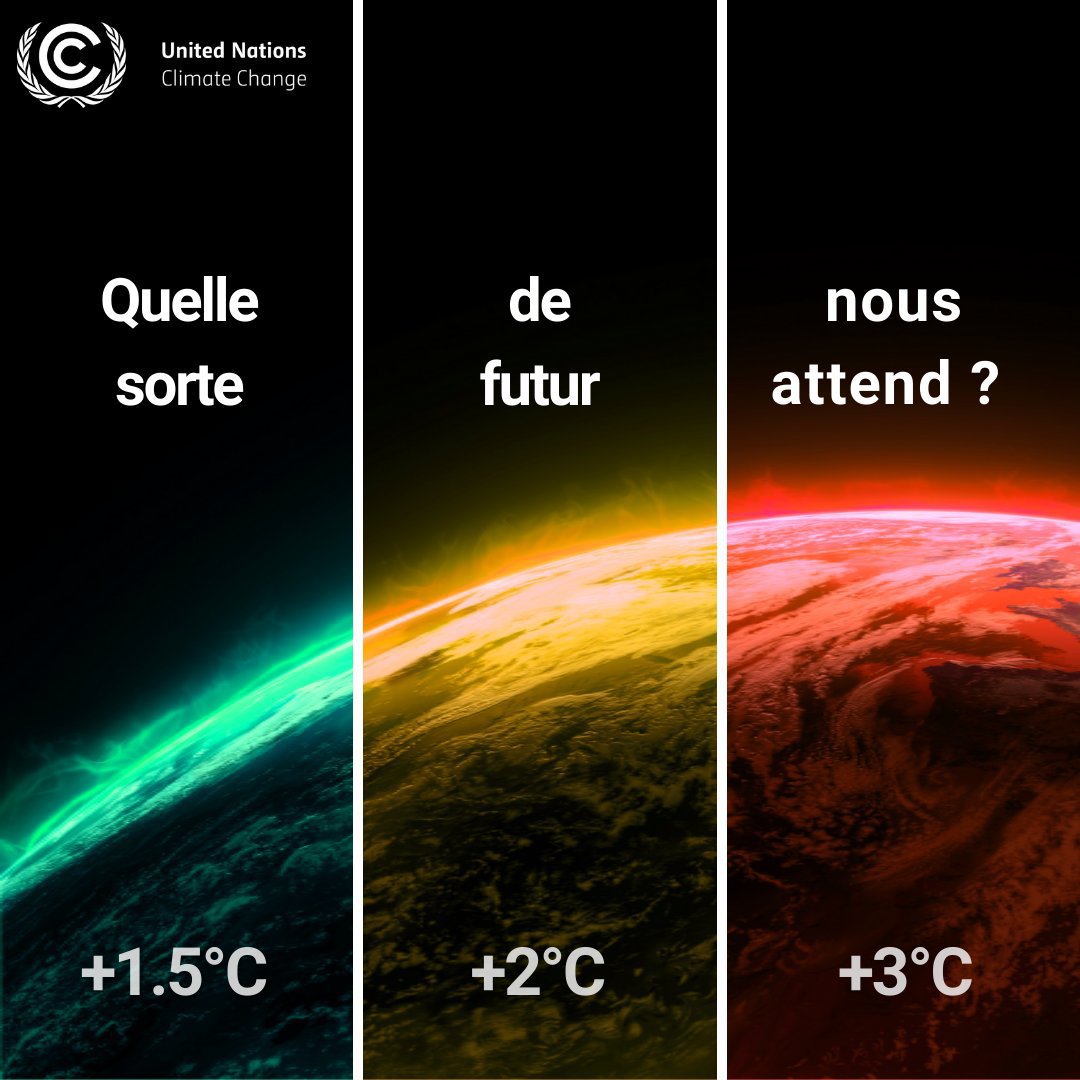 La différence entre un réchauffement global de 1,5°C &amp; de 3°C signifie des scénarios très différents pour l'avenir.

Notre survie sur la planète dépend de ces quelques degrés.

Limiter la hausse des températures est possible si nous #Agissons. un.org/fr/actnow via @ccnucc