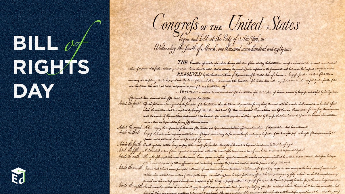 U.S. Department of Education (@usedgov) on Twitter photo When the Bill of Rights was ratified on December 15, 1791, it solidified some of our most essential legal protections.
Share the power of the #BillOfRights with your students this week through <a href="/USNatArchives/">U.S. National Archives</a>'s lesson plan: civics.archives.gov/programs/the-b… When the Bill of Rights was ratified on December 15, 1791, it solidified some of our most essential legal protections.
Share the power of the #BillOfRights with your students this week through <a href="/USNatArchives/">U.S. National Archives</a>'s lesson plan: civics.archives.gov/programs/the-b…