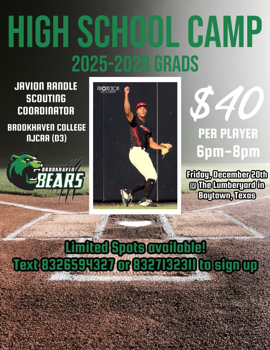 UpTopProspects (@uptopprospects) on Twitter photo Brookhaven Jr College evaluation will be Friday, Dec 20th at 6pm in Baytown, Texas. Coach <a href="/Jrandle713/">Javion Randle</a> will lead instruction. Open to all 2025-2029 grads. Contact 8326594327 or 8327132311 to register. Brookhaven Jr College evaluation will be Friday, Dec 20th at 6pm in Baytown, Texas. Coach <a href="/Jrandle713/">Javion Randle</a> will lead instruction. Open to all 2025-2029 grads. Contact 8326594327 or 8327132311 to register.