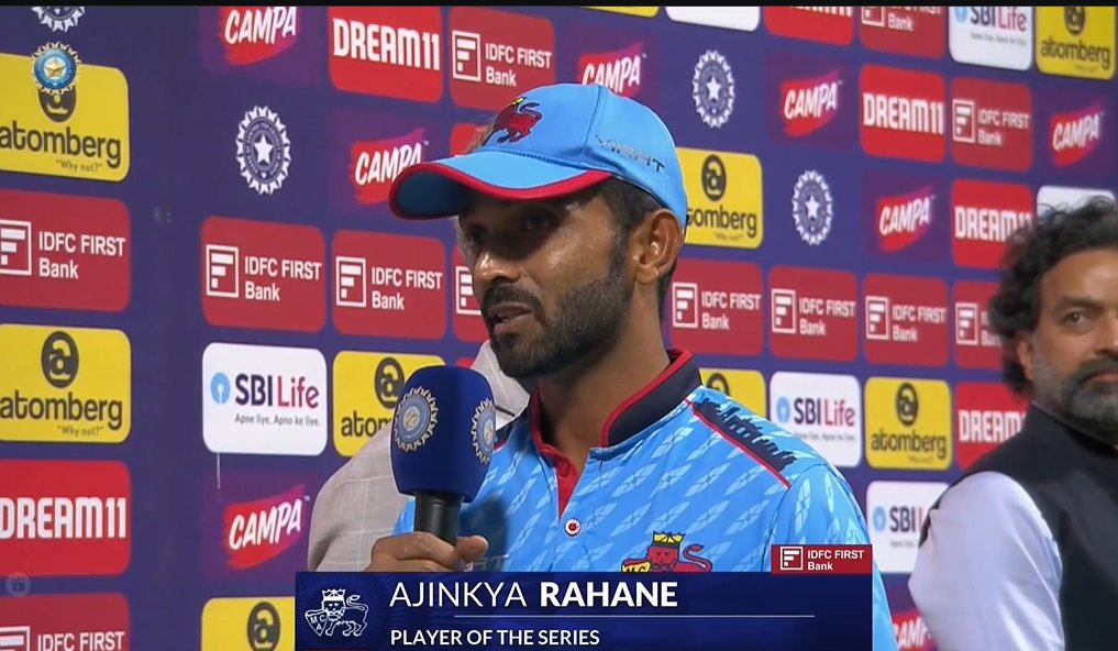 From almost getting unsold in the IPL mega auction to earning Player of the Series award 🔥 congratulations <a href="/ajinkyarahane88/">Ajinkya Rahane</a> #SMAT25 #Believe