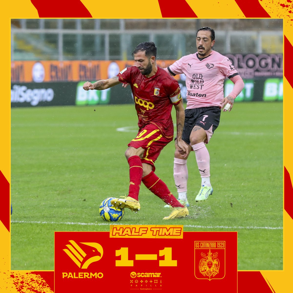 USCatanzaro1929's tweet photo. HALF TIME: #PALCAT 1-1

Parità dopo la prima metà di gara.

#AvantiAquile 🟡🔴 https://t.co/hQjQBx6Vws