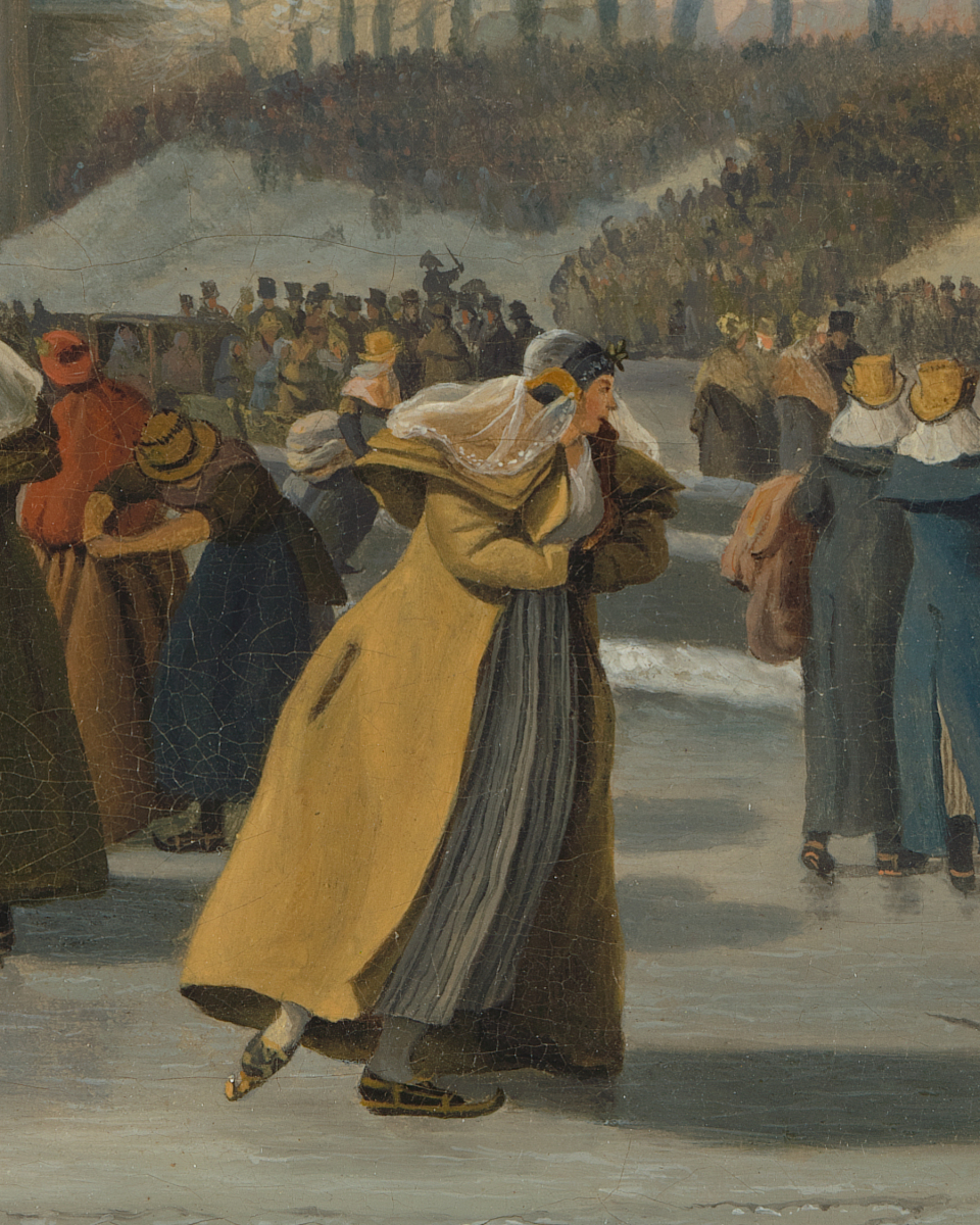 rijksmuseum's tweet photo. In 1809, a speed skating competition for women was held in Leeuwarden. ⛸️ In front of a large audience, 64 women competed for the grand prize. Only unmarried women between the ages of 16 and 27 were allowed to participate. The winner was Houkje Gerrits Bouma. The grand prize was a golden eariron and was estimated to be worth around 300 guilders. This was at the time a generous annual salary! 💰

To allow for more freedom of movement, the skaters had discarded their coats. Their revealing outfits caused quite a stir, making it the last women's competition for some time...

🚨 Discover it yourself: https://t.co/6c0ES0Lvly