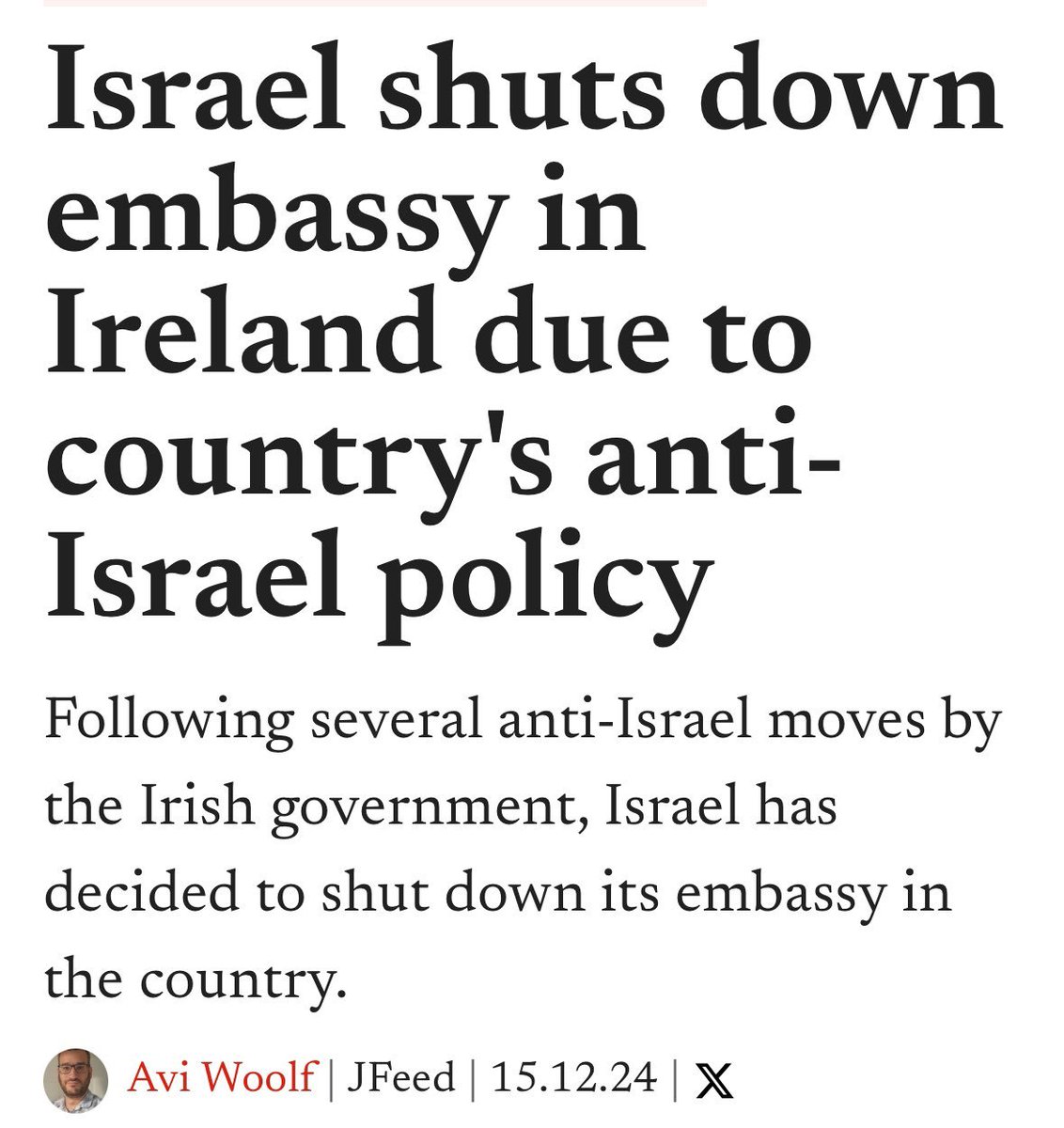 Yonatan_Touval's tweet photo. 🚨 A short-sighted, populist move by Israel’s shallow FM. 🇮🇪 Ireland is 🇮🇱 Israel’s largest EU trading partner (thanks to @intel), and shutting down its Dublin embassy is to undermine Israel’s own economic interests. https://t.co/5esOsFbpER