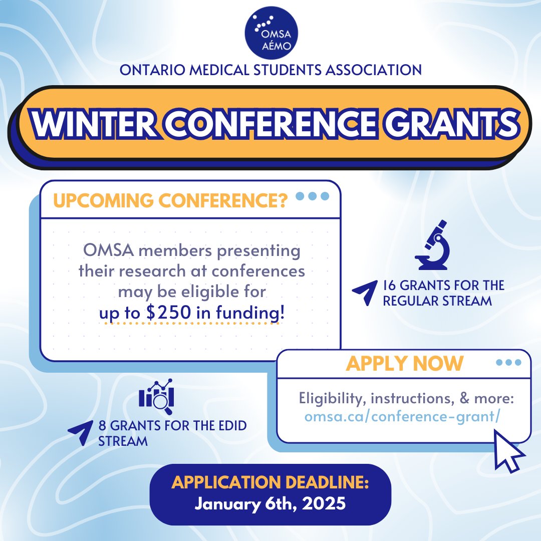 Going to a conference this fall? Apply for an OMSA Fall conference grant! Grant applications close January 6th, 2025. Visit omsa.ca for more information.