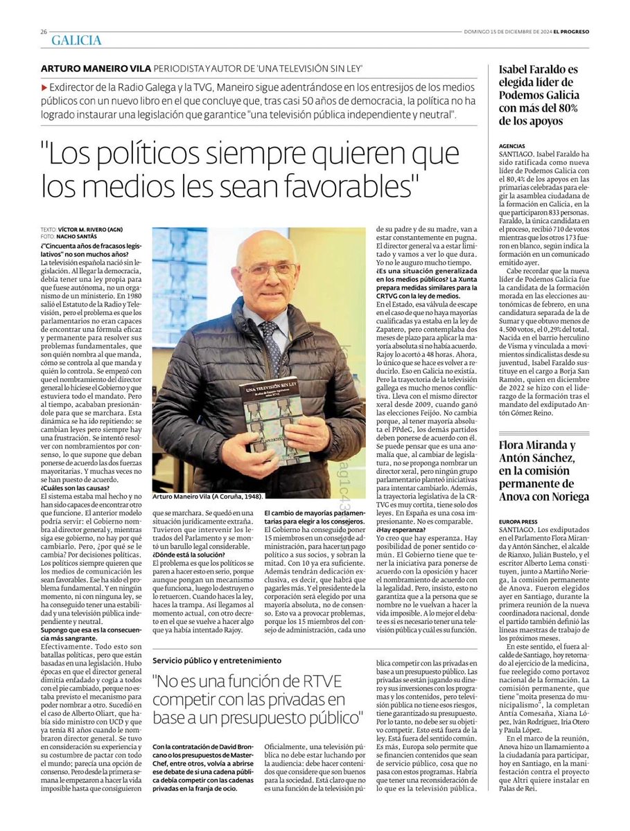 Buena entrevista, buen entrevistador y buen entrevistado en un buen periódico ⁦<a href="/elprogreso_Lugo/">El Progreso de Lugo</a>⁩ con ⁦<a href="/arturomaneiro/">Arturo Maneiro Vila</a>⁩ autor de ⁦<a href="/mundiediciones/">MUNDIEDICIONES</a>⁩