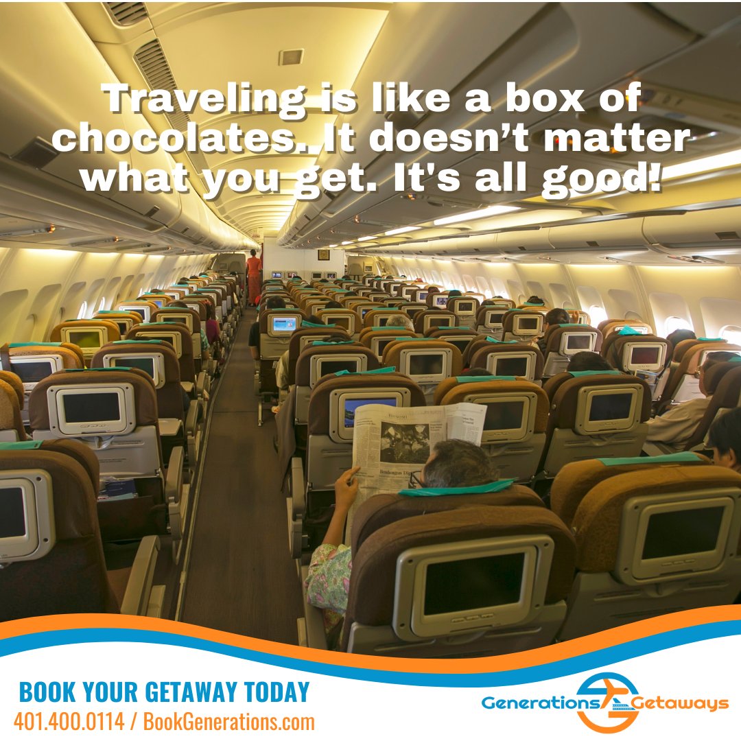 GenGetaways's tweet image. Like a box of chcolates, travel is filled with surprises (some wanted - some not so much), and some nutty moments, but always leaving you wanting more!

#travel #vacation #getaway #allinclusive #resort #cruise #caribbean #europe #beach #family #quotetoliveby #travelquotes...