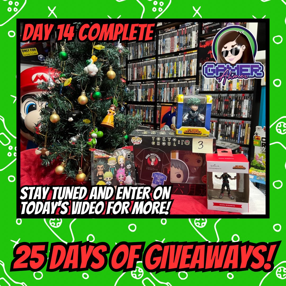 GamerAhmer's tweet photo. Day 14 has completed! Stay tuned for today’s short and be sure to comment for a chance to win! #videogames #games #gamerahmer #christmas #25daysofchristmas #25daysofgiveaways #giveaway #playstation #anime #retrogaming #nintendo #happyholidays https://t.co/n8atNCjfmC