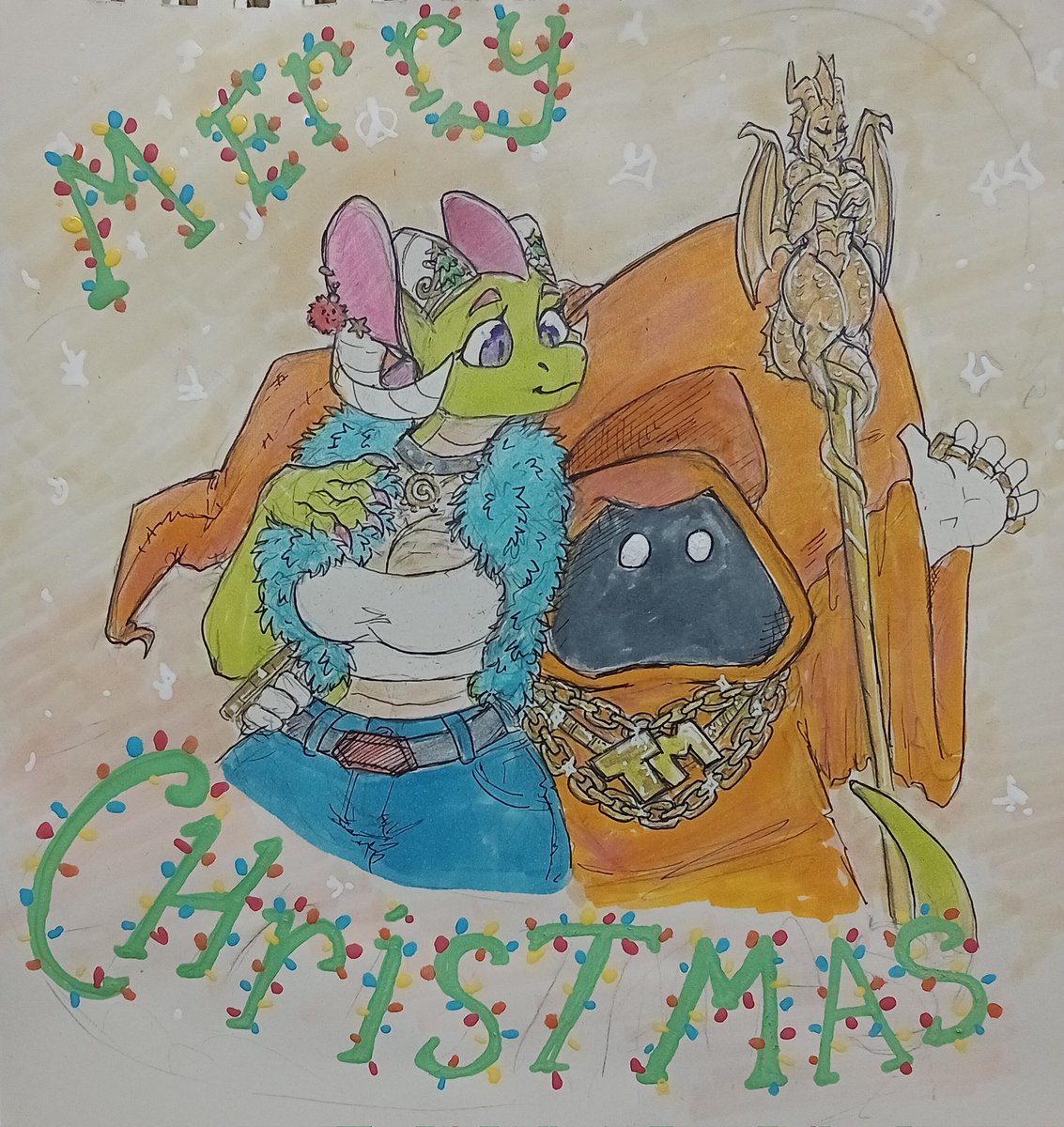 purple_blep's tweet photo. Christmas drawing for @Shady_Macaw with his wizard and Tonic
Really happy with how this came out and that it got to him safely alone with all the snacks https://t.co/frJtS2mq2e